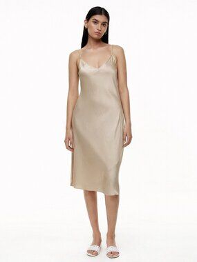 Aritzia Wilfred Only Slip Satin Midi Dress Champagne Bias Cut V-Neck Size XS